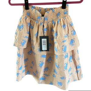 Y.A.S. Blue Crab Smocked Waist Ruffle Skirt, Size Medium